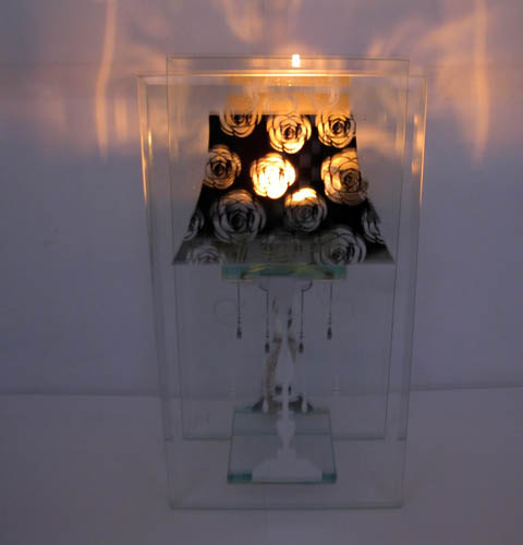 10X Glass Tea Light Holder Single Candle Holder Rose Pattern - Click Image to Close